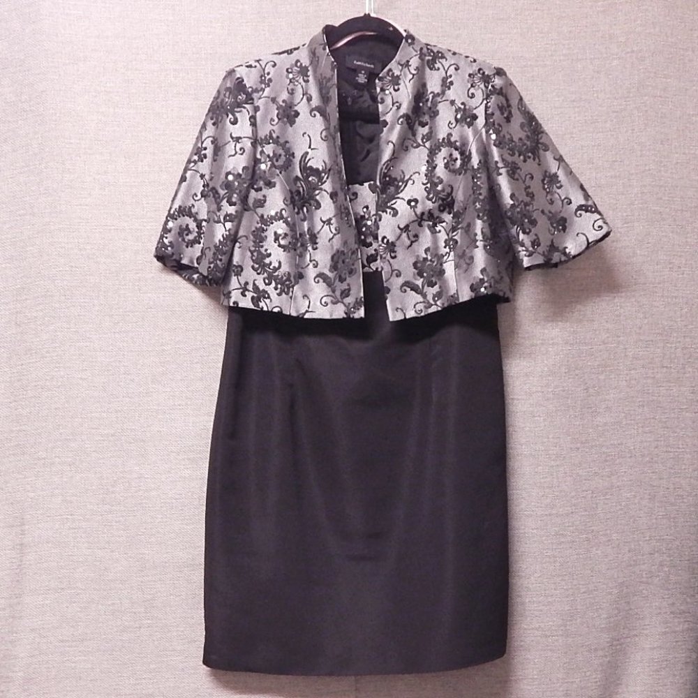 Silver And Black Womens Jacket and Dress Combo Size 14 R & M Richards Brand